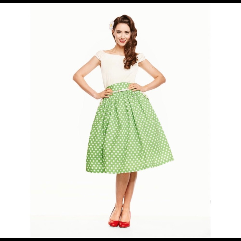 Lindy Bop Carla cream green polka dot swing dress